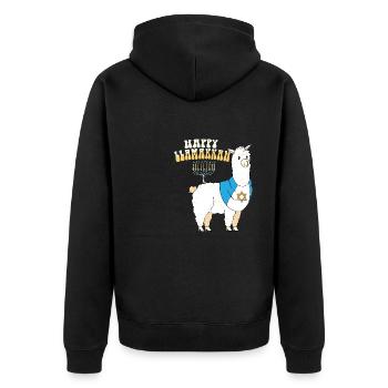 Happy Llamakkah Hanukkah Jewish Chrismukkah Llama - Unisex Premium Organic Zip Hoodie - black - Back - Nico (187cm)