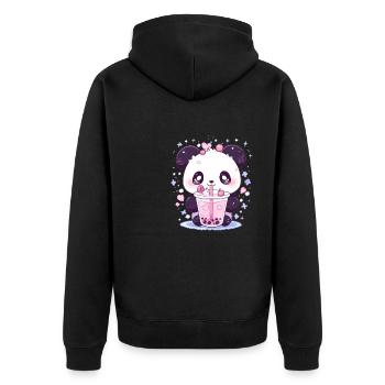 Kawaii Panda trinkt Boba Bubble Tea Chibi - Unisex Premium Bio Zip Hoodie - Schwarz - Hinten - Nico (187cm)