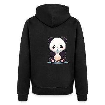 Kawaii Panda trinkt Boba Bubble Tea Chibi - Unisex Premium Bio Zip Hoodie - Schwarz - Hinten - Nico (187cm)