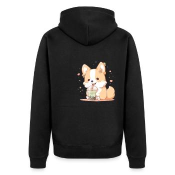 Kawaii Corgi Hund trinkt Boba Bubble Tea Chibi - Unisex Premium Bio Zip Hoodie - Schwarz - Hinten - Nico (187cm)