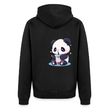 Kawaii Panda trinkt Boba Bubble Tea Chibi - Unisex Premium Bio Zip Hoodie - Schwarz - Hinten - Nico (187cm)