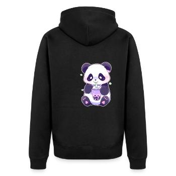 Kawaii Panda trinkt Boba Bubble Tea Chibi - Unisex Premium Bio Zip Hoodie - Schwarz - Hinten - Nico (187cm)