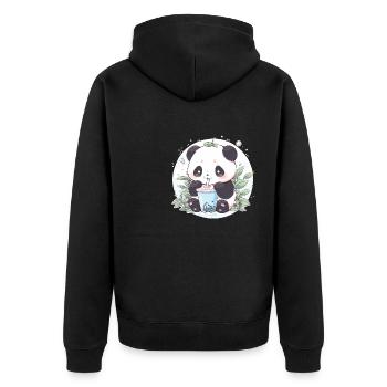 Kawaii Panda trinkt Boba Bubble Tea Chibi - Unisex Premium Bio Zip Hoodie - Schwarz - Hinten - Nico (187cm)