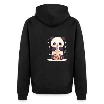 Kawaii Panda trinkt Boba Bubble Tea Chibi - Unisex Premium Bio Zip Hoodie - Schwarz - Hinten - Nico (187cm)