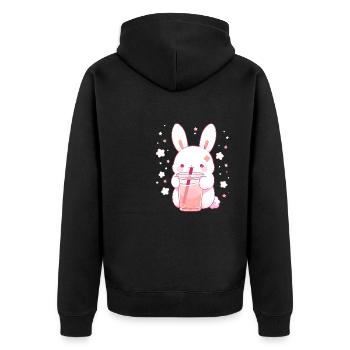 Kawaii Hase trinkt Boba Bubble Tea Chibi - Unisex Premium Bio Zip Hoodie - Schwarz - Hinten - Nico (187cm)