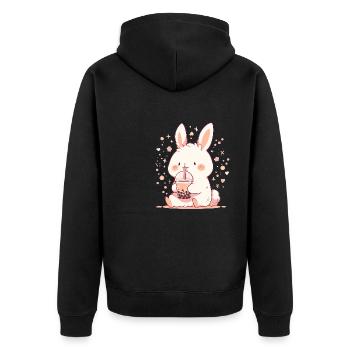 Kawaii Hase trinkt Boba Bubble Tea Chibi - Unisex Premium Bio Zip Hoodie - Schwarz - Hinten - Nico (187cm)