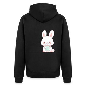 Kawaii Hase trinkt Boba Bubble Tea Chibi - Unisex Premium Bio Zip Hoodie - Schwarz - Hinten - Nico (187cm)