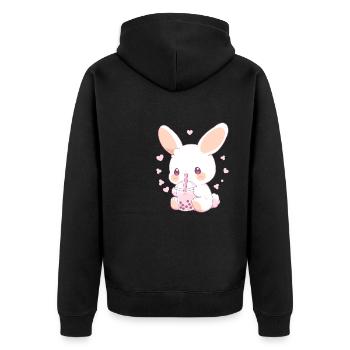 Kawaii Hase trinkt Boba Bubble Tea Chibi - Unisex Premium Bio Zip Hoodie - Schwarz - Hinten - Nico (187cm)