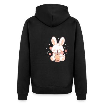 Kawaii Hase trinkt Boba Bubble Tea Chibi - Unisex Premium Bio Zip Hoodie - Schwarz - Hinten - Nico (187cm)