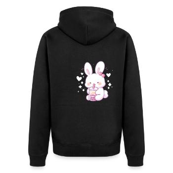 Kawaii Hase trinkt Boba Bubble Tea Chibi - Unisex Premium Bio Zip Hoodie - Schwarz - Hinten - Nico (187cm)