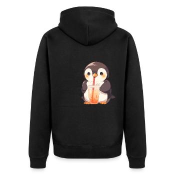 Kawaii Pinguin trinkt Boba Bubble Tea Chibi - Unisex Premium Bio Zip Hoodie - Schwarz - Hinten - Nico (187cm)