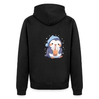 Kawaii Pinguin trinkt Boba Bubble Tea Chibi - Unisex Premium Bio Zip Hoodie - Schwarz - Hinten - Nico (187cm)