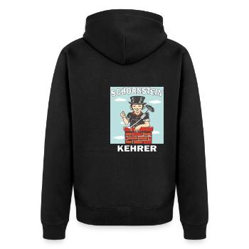 SCHLOTFEGER SCHORNSTEINKEHRER - Unisex Premium Bio Zip Hoodie - Schwarz - Hinten - Nico (187cm)