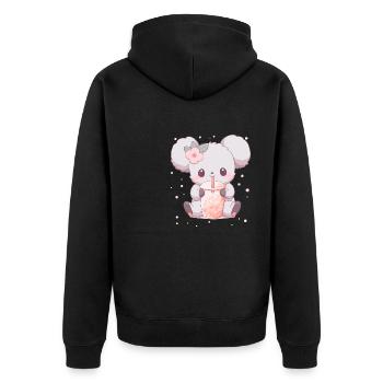 Kawaii Koala trinkt Boba Bubble Tea Chibi - Unisex Premium Bio Zip Hoodie - Schwarz - Hinten - Nico (187cm)