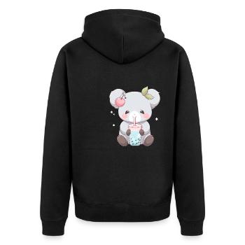 Kawaii Koala trinkt Boba Bubble Tea Chibi - Unisex Premium Bio Zip Hoodie - Schwarz - Hinten - Nico (187cm)