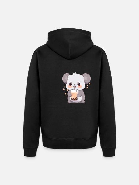 Kawaii Koala Drinks Boba Bubble Tea Chibi - Unisex Premium Organic Zip Hoodie - black