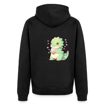 Kawaii Dinosaure Boissons Boba Bubble Tea Chibi - Veste à capuche bio Premium Unisexe - noir - Dos - Nico (187cm)