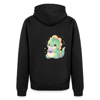 Kawaii Dinosaure Boissons Boba Bubble Tea Chibi - Veste à capuche bio Premium Unisexe - noir - Dos - Nico (187cm)