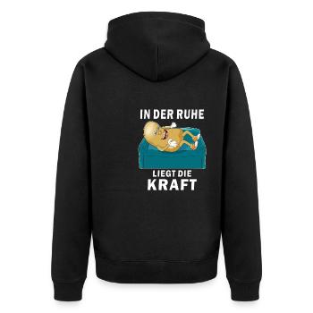 KARTOFFEL IN DER RUHE LIEGT DIE KRAFT - Unisex Premium Bio Zip Hoodie - Schwarz - Hinten - Nico (187cm)