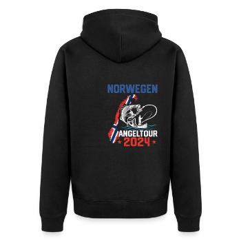Norwegen Angeltour 2024 Angeln in Norwegen - Unisex Premium Bio Zip Hoodie - Schwarz - Hinten - Nico (187cm)