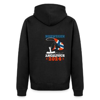 Norwegen Angeltour 2024 Angelurlaub Norwegen - Unisex Premium Bio Zip Hoodie - Schwarz - Hinten - Nico (187cm)