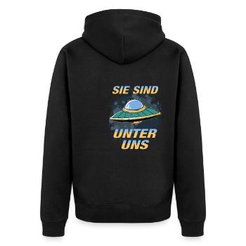UFO SIE SIND UNTER UNS - Unisex Premium Bio Zip Hoodie - Schwarz - Hinten - Nico (187cm)