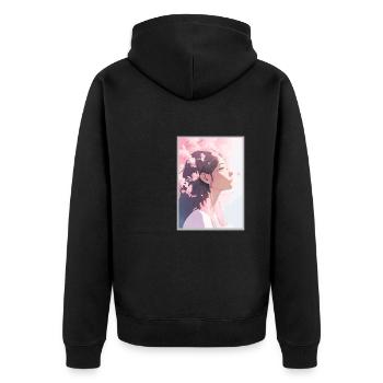 Vintage Japanisch Ästhetik Otaku Anime Girl - Unisex Premium Bio Zip Hoodie - Schwarz - Hinten - Nico (187cm)