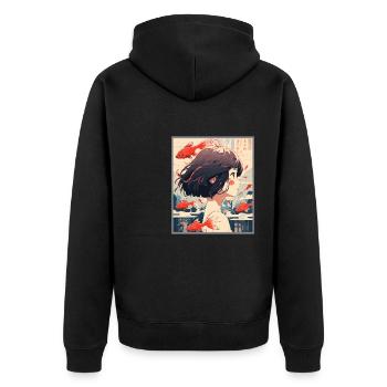Vintage Japanisch Ästhetik Otaku Anime Girl - Unisex Premium Bio Zip Hoodie - Schwarz - Hinten - Nico (187cm)