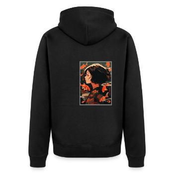 Vintage Japanisch Ästhetik Otaku Anime Girl - Unisex Premium Bio Zip Hoodie - Schwarz - Hinten - Nico (187cm)