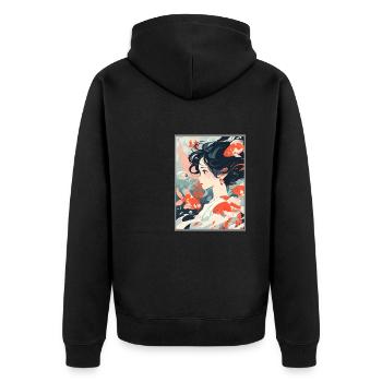 Vintage Japanisch Ästhetik Otaku Anime Girl - Unisex Premium Bio Zip Hoodie - Schwarz - Hinten - Nico (187cm)
