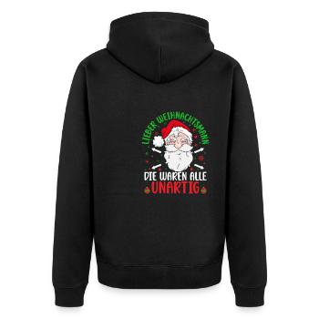 Lieber Weihnachtsmann Die waren alle Unartig - Unisex Premium Bio Zip Hoodie - Schwarz - Hinten - Nico (187cm)