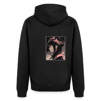 Vintage Japanisch Ästhetik Otaku Anime Girl - Unisex Premium Bio Zip Hoodie - Schwarz - Hinten - Nico (187cm)