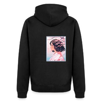 Vintage Japanisch Ästhetik Otaku Anime Girl - Unisex Premium Bio Zip Hoodie - Schwarz - Hinten - Nico (187cm)