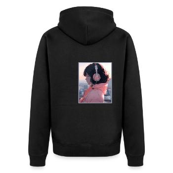 Vintage Japanisch Ästhetik Otaku Anime Girl - Unisex Premium Bio Zip Hoodie - Schwarz - Hinten - Nico (187cm)
