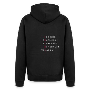 Trial Technik Präzision Hindernis Adrenalin - Unisex Premium Bio Zip Hoodie - Schwarz - Hinten - Nico (187cm)