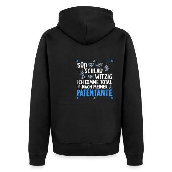 Ich komme total nach meiner Patentante Patenkind - Unisex Premium Bio Zip Hoodie - Schwarz - Hinten - Nico (187cm)