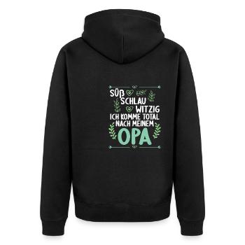 Ich komme total nach meinem Opa Enkelin Enkel - Unisex Premium Bio Zip Hoodie - Schwarz - Hinten - Nico (187cm)