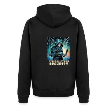 Ethical Cyber Security - Unisex Premium Organic Zip Hoodie - black - Back - Nico (187cm)