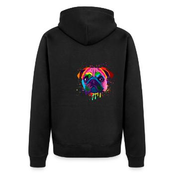 Bunter Mopskopf - Unisex Premium Bio Zip Hoodie - Schwarz - Hinten - Nico (187cm)