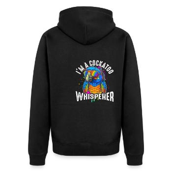 Ich bin ein Kakadu-Flüsterer - Unisex Premium Bio Zip Hoodie - Schwarz - Hinten - Nico (187cm)