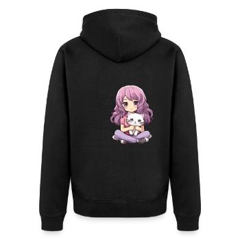 Kawaii Girl Anime Manga Fille et chat - Veste à capuche bio Premium Unisexe - noir - Dos - Nico (187cm)
