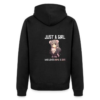 Kawaii Girl Anime Manga Fille et chat - Veste à capuche bio Premium Unisexe - noir - Dos - Nico (187cm)