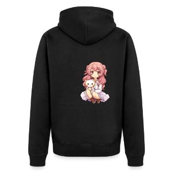 Kawaii Girl Anime Manga Fille et chat - Veste à capuche bio Premium Unisexe - noir - Dos - Nico (187cm)
