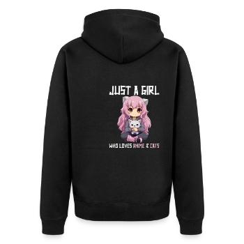 Kawaii Girl Anime Manga Fille et chat - Veste à capuche bio Premium Unisexe - noir - Dos - Nico (187cm)
