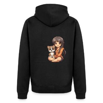 Kawaii Girl Anime Manga Fille et Chien - Veste à capuche bio Premium Unisexe - noir - Dos - Nico (187cm)