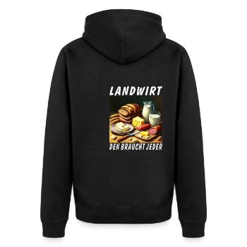 LANDWIRT DEN BRAUCHT JEDER - Unisex Premium Bio Zip Hoodie - Schwarz - Hinten - Nico (187cm)
