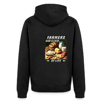 FARMERS OUR ELIXIR OF LIFE - Unisex Premium Bio Zip Hoodie - Schwarz - Hinten - Nico (187cm)