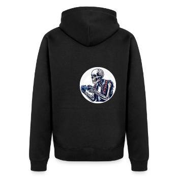 Skelett mit Gamecontroller. Design für Gamer - Unisex Premium Bio Zip Hoodie - Schwarz - Hinten - Nico (187cm)
