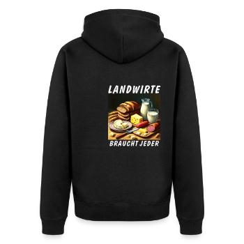 lANDWIRTE BRAUCHT JEDER - Unisex Premium Bio Zip Hoodie - Schwarz - Hinten - Nico (187cm)