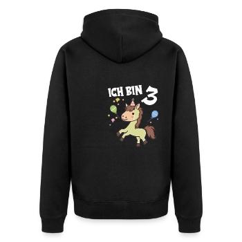 Ich bin 3 Jahre alt Pferde Pferd 3. Geburtstag - Unisex Premium Bio Zip Hoodie - Schwarz - Hinten - Nico (187cm)